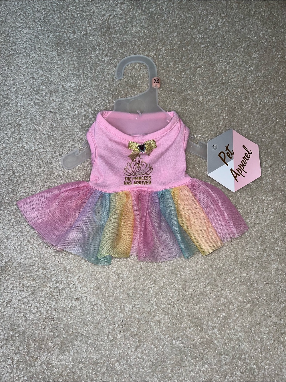 Princess Has Arrived Pet Dress | Pink Rainbow Tutu Dog Dress | XS